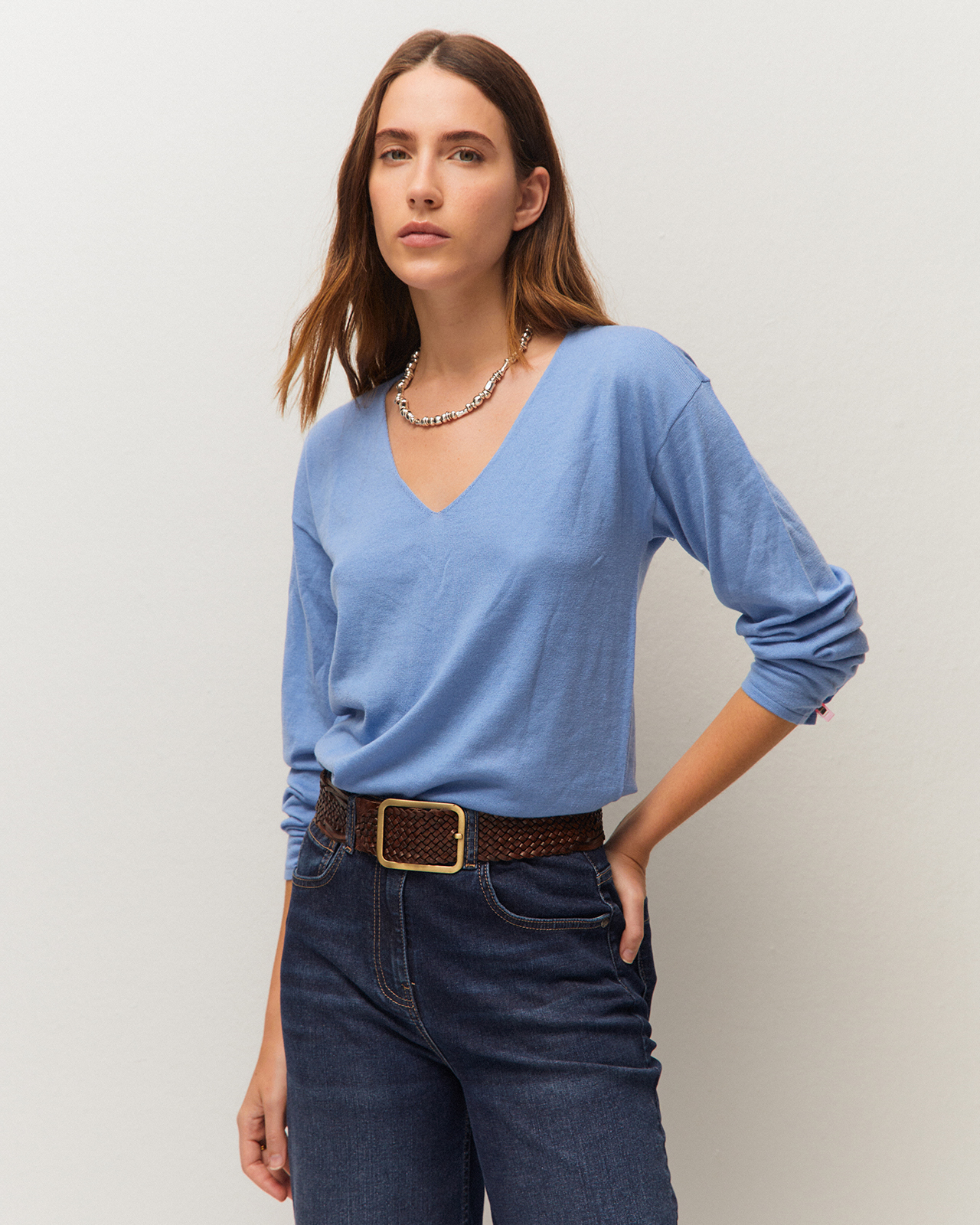 Jersey básico fino escote pico