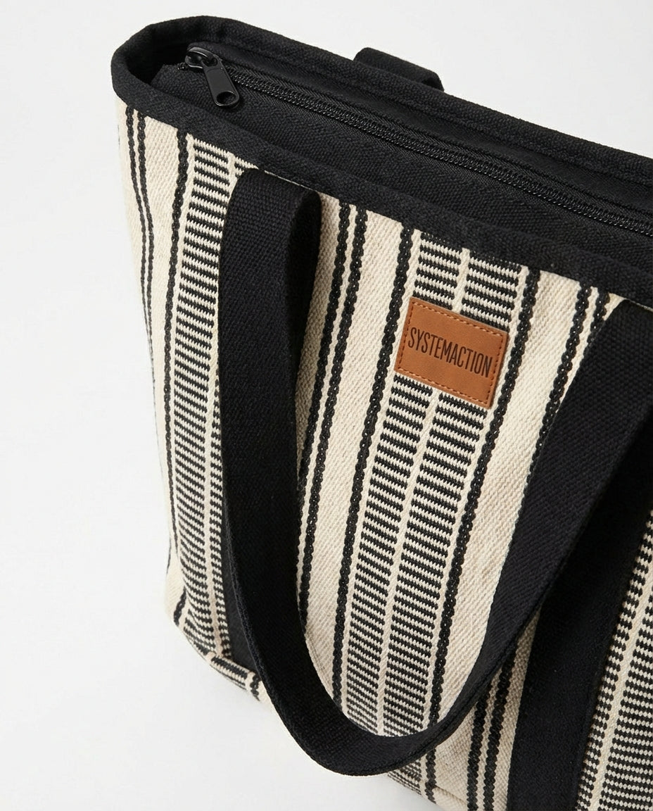 striped fabric bag