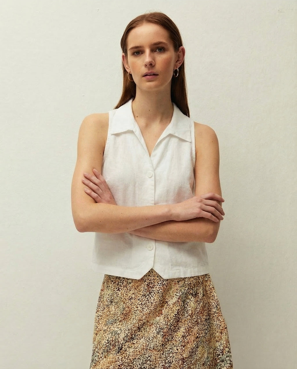 Chaleco lino cuello camisero