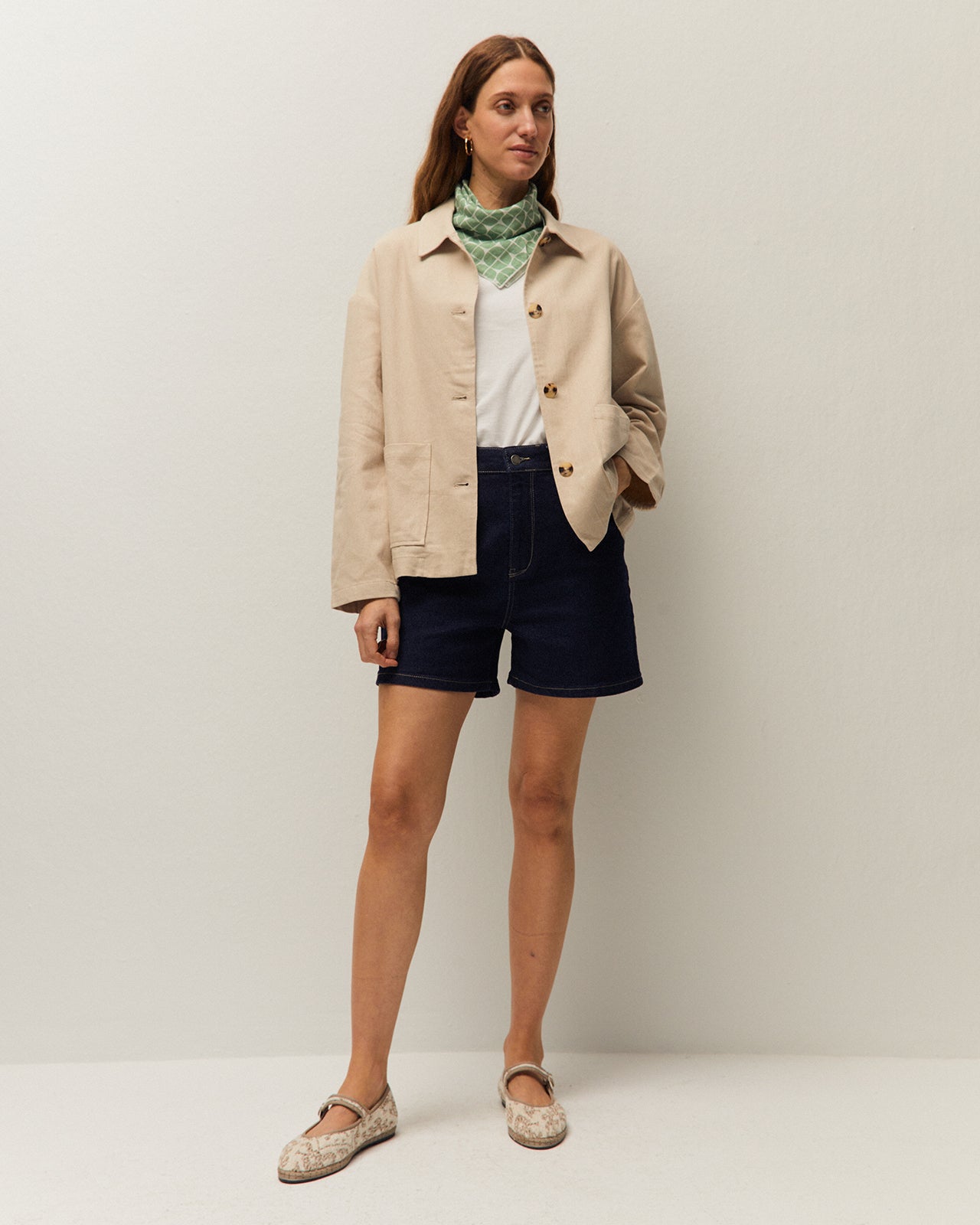 Linen jacket with shirt collar