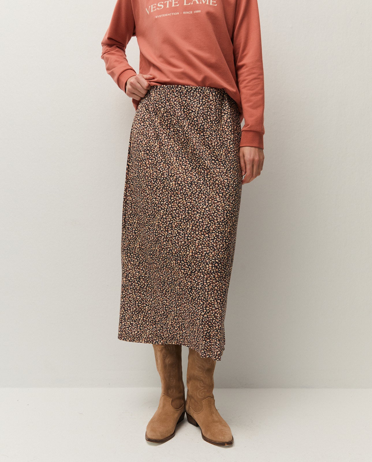 Printed skirt with elastic