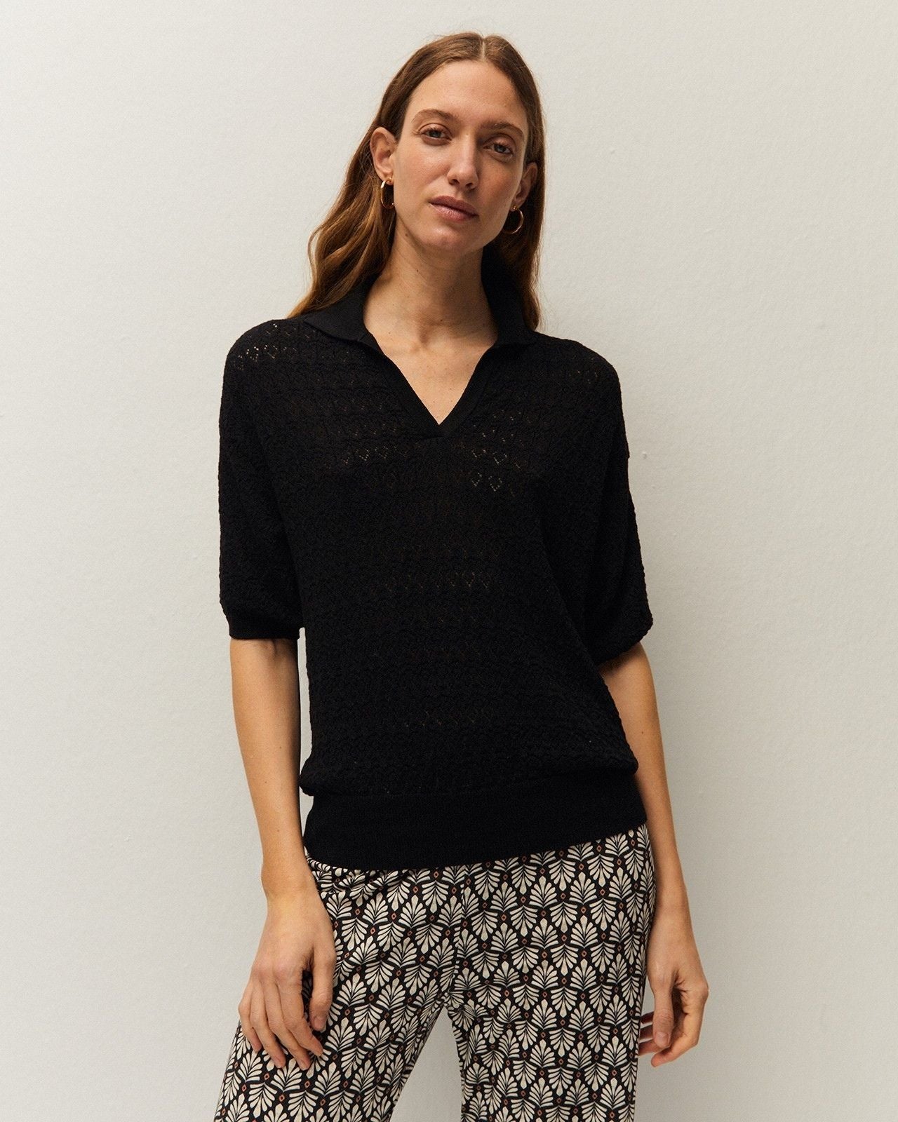 Pull ajouré col polo