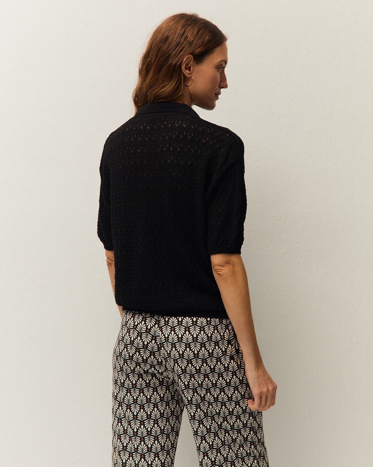 Pull ajouré col polo